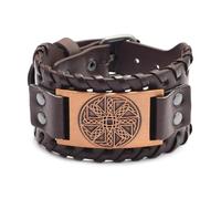 Men's Compass Bracelet, Leather Cuff with Adjustable Strap, Zinc Alloy Totem Design(Cherry blossom B)