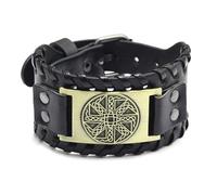 Men's Compass Bracelet, Leather Cuff with Adjustable Strap, Zinc Alloy Totem Design(Cherry blossom C)