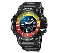 Men's Competition Style Watches Sports Outdoor Waterproof Military Watch Multi Function Tactics LED Face Alarm Stopwatch for Men, Red Green, Digital