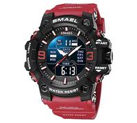 Men's Competition Style Watches Sports Outdoor Waterproof Military Watch Multi Function Tactics LED Face Alarm Stopwatch for Men, Red, sports