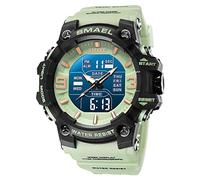 Men's Competition Style Watches Sports Outdoor Waterproof Military Watch Multi Function Tactics LED Face Alarm Stopwatch for Men, Light Green, Digital