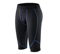 Men's Compression Capri Shorts Below Knee 3/4 Length Skinny Exercise Shorts Sweat-Wicking Quick Drying Spandex Sport Undershorts Workout Athletic Performance Gym Running Base Layer Shorts Blue