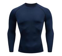 Men's Compression Long Sleeve Shirt Athletic Workout T-Shirts Top Layer Quick Drying Basketball Running Tops Undershirts (Blue, XL)