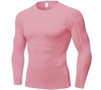 Men's Compression Shirt Long Sleeve Athletic Workout T-Shirts Top Active Sport Baselayer Undershirt Gear Shirt Dry Fit, Crewneck-petal Pink, Large