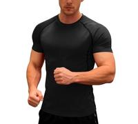 Mens Compression Shirt Muscle Fit Short Sleeve Gym T-Shirts Cool Dry Elastic Tight Running Sport Baselayer Undershirt Black