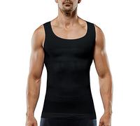 Men's Compression Shirt Sleeveless Slimming Vest Tummy Tank Top Body Shaper Abs Abdomen Shaperwear Seamless, Black, XL