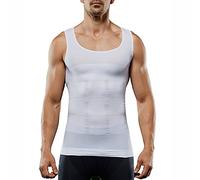 Men's Compression Shirt Sleeveless Slimming Vest Tummy Tank Top Body Shaper Abs Abdomen Shaperwear Seamless, White, XL