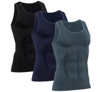 Men's Compression Shirt Slimming Body Shaper Vest Tank Tops Workout Abs Abdomen Undershirts, Black+grey+navy, XL