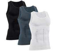 Men's Compression Shirt Slimming Body Shaper Vest Tank Tops Workout Abs Abdomen Undershirts, Black+white+grey, XL