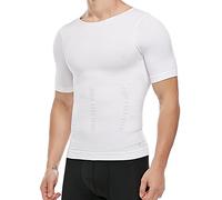 Men's Compression Shirt Undershirt Slimming Tank Top Workout Vest Abs Abdomen Slim Body Shaper, White, XXL