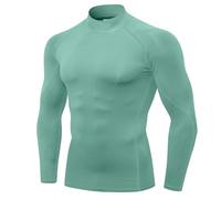 Men's Compression Shirts Long Sleeve Athletic Running Tops Football Turtle Neck Shirts Sport Baselayer Undershirt, 1pcs-mint Green, S