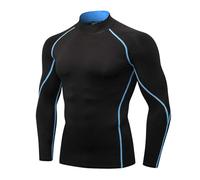 Men's Compression Shirts Long Sleeve Athletic Running Tops Football Turtle Neck Shirts Sport Baselayer Undershirt, 1pcs-black-blue Line, S