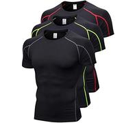 Men's Compression Shirts Short Sleeve Workout T Shirt Cool Dry Athletic Undershirts Gym Yoga Base Layers Running Tops, B Red+b Green+b Gray, Medium