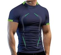 Men's Compression Shirts Short Sleeve Workout T-Shirt Summer Quick Dry Undershirts Baselayer Sports Shirt Gym Running Tops(Navy,X-Large)