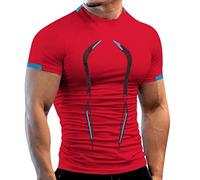 Men's Compression Shirts Short Sleeve Workout T-Shirt Summer Quick Dry Undershirts Baselayer Sports Shirt Gym Running Tops(Red,Medium)