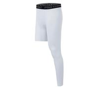 Mens Compression Single Legging Tights Men's 1/2 one Leg Single Running Leggings Full Length Tight for Basketball Long Pant Workout Breathable Base Layer Sports Pants Underwear Gym Trousers White