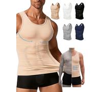 Men's Compression Tank Top - Chest Slimming Undershirt for Upper Body Shaping, Fitted Gym Vest with Muscle Support, Seamless Tight Shapewear for Posture(XXL, Skin)