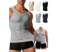 Men's Compression Tank Top - Chest Slimming Undershirt for Upper Body Shaping, Fitted Gym Vest with Muscle Support, Seamless Tight Shapewear for Posture (L, Gray)