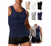 Men's Compression Tank Top - Chest Slimming Undershirt for Upper Body Shaping, Fitted Gym Vest with Muscle Support, Seamless Tight Shapewear for Posture(L, Blue)