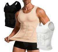 Men's Compression Tank Top - Chest Slimming Undershirt for Upper Body Shaping, Fitted Gym Vest with Muscle Support, Seamless Tight Shapewear for Posture(L, 3, Black+White+Skin)