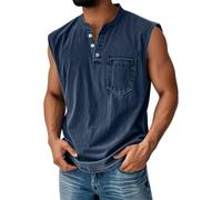 Mens Compression Vest, Running Training Designer Muscle Work Sleeveless Loose Rugby Active Beach Ribbed Tank Top Men, Gym Sports Cool Henry Collar Summer Vests, 3XL Navy