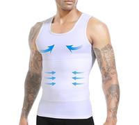 Men's Compression Vest Shirt Slimming Body Shaper Undershirt Workout Tank Top Elastic Shapewear Men's Body Shaper Slimming Vest Tummy Control Waist Trainer (White 1PC, 3XL)
