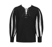 Men's Contrast Color Gothic Shirt Renaissance Medieval Ruffled Inner Shirt Ethnic Retro Shirt Stage Performance Clothing Top, White, L