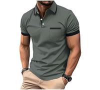 Mens Contrast Color T-Shirts Short Sleeve Shirt Regular Fit Casual Tee V Neck Pullover Business Formal Button Up Shirts with Pocket Summer Training Gym Tops Cotton Workwear Boys Undershirts