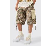 Men's Contrast Panel Forest Camo Jorts | Khaki | Size Medium | BOOHOOMAN