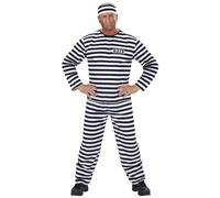 Mens Convict Black/White Costume Large UK 42/44" for Prisoner Jail Fancy Dress