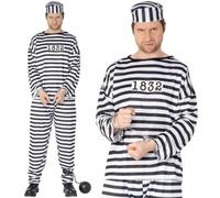Mens Convict Fancy Dress Costume Prisoner Robber Outfit by Smiffys