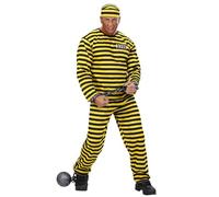 Mens Convict s YellowithBlack Costume Small UK 38/40" for Prisoner Jail Fancy Dress