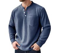 Men's Cord Pllover Henley Jumper Vintage Winter Jumper Button Shirt with Pocket Button Placket without Collar Winter Pullover Bodyshape Sweatshirt Work Long Sleeve Shirt Thick Fabric Top, O Navy, L