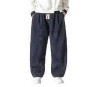 Mens Cord Trousers Thick Corduroy Cargo Joggers Cords Jeans for Men UK Trendy Lounge Wear with Pockets Walking Clothes Baggy Wide Leg Flares Stretch Waist Drawstring