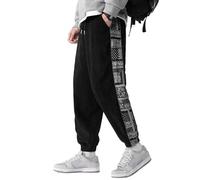 Mens Cords Trousers Corduroy Sweat Pants Cargo Joggers for Men UK Cord Tracksuit Elasticated Waist with Zipper Pockets Baggy Jeans Jogging Bottoms Loose Fit Jogger Tapered Black M