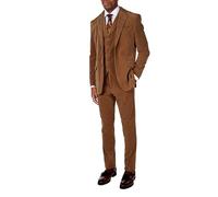 Mens Corduroy 3 Piece Suit Tan Classic Vintage Style Tailored Fit Jacket Waistcoat Trousers[2020-19,Brown,UK/US 42 EU 52,Trouser 36"]