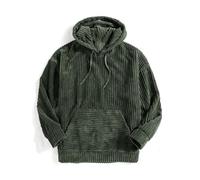 Men's Corduroy Drawstring Pullover Hoodies Soft Warm Regular Fit Sweatshirts with Hoods Green