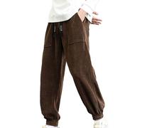 Men's Corduroy Jogger Pants Loose Fit Straight Leg Elasticated Cuffed Yoga Harem Bloomer Activewear Trousers Casual Baggy Cords Trousers Drawstring Gym Running Sweatpants Coffee