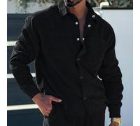 Men's Corduroy Long Sleeve Shirt Solid Lapel Pocket | Soft corduroy texture, solid lapel design, chest pocket detail, fashion casual style, for versatile daily wear