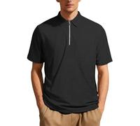 Men's Corduroy Polo Shirts Half Zip Tops Short Sleeve, Casual Lapel Collar Custom, Comfy Soft Wear, Moisture Wicking Breathable Sport Tops for Walking Running Daily Exercise (Black, XXXL)
