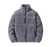Men's Corduroy Puffer Jacket Plain Black Thick Thermal Outwear Padded Quilted Jacket Stand Collar Winter Coat Long Sleeve Outdoor Softshell Jackets Cotton Down Jacket Winter Work Jackets