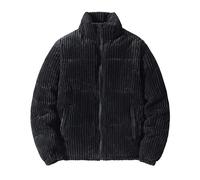 Men's Corduroy Puffer Jacket Plain Black Thick Thermal Outwear Padded Quilted Jacket Stand Collar Winter Coat Long Sleeve Outdoor Softshell Jackets Cotton Down Jacket Winter Work Jackets