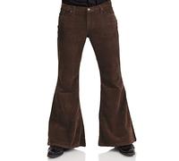 Men's Corduroy Relaxed Vintage 60s 70s Bell Bottom Pants Stretch Fit Classic Comfort Flared Flares Retro Disco Pants, Coffee, X-Small