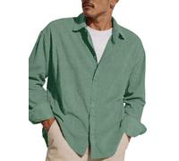Mens Corduroy Shirt Fine Wale Button Down Long Sleeve Oversized Fit Tops | Casual Soft Textured Lapel Collar Vintage Cord Shirt for Spring Autumn Office Outdoor Travel Streetwear Daily Wear