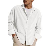 Mens Corduroy Shirt Fine Wale Button Down Long Sleeve Oversized Fit Tops | Casual Soft Textured Lapel Collar Vintage Cord Shirt for Spring Autumn Office Outdoor Travel Streetwear Daily Wear
