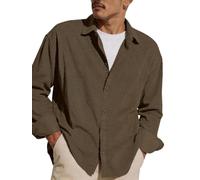 Mens Corduroy Shirt Fine Wale Button Down Long Sleeve Oversized Fit Tops | Casual Soft Textured Lapel Collar Vintage Cord Shirt for Spring Autumn Office Outdoor Travel Streetwear Daily Wear