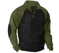 Mens Corduroy Shirt Jacket,Corduroy Jumper for Men UK 2026 Button Up V Neck Henley Sweatshirts Mock Neck Pullover Sweat Tops Long Sleeve Winter Sweaters Jumpers with Elbow Patches