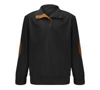 Mens Corduroy Shirt Jacket, Corduroy Jumper Pullover Sweatshirt With Elbow Patch Henry Tee T-Shirts Long Sleeve Jackets Pullover Sweater Y2K Top Winter Warm Thin Fleece Sweatshirt Without Hood Black