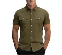 Mens Corduroy Shirt Short Sleeve Button Down T-Shirts Summer Casual Tops with Pockets Loose Fit Lightweight Comfy Tee Solid Color Regular Fit Work Office Business Workout Fitness Gym Holiday Travel