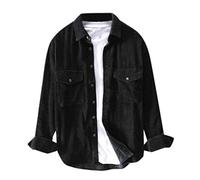 Men's Corduroy Shirts, Casual Long Sleeve Corduroy Jackets, Lapel Collar Button Down Shirt Tops Shacket, Plain Warm Shirts with Pocket Tops, Spring Autumn Regular Fit Blouses for Mens Black